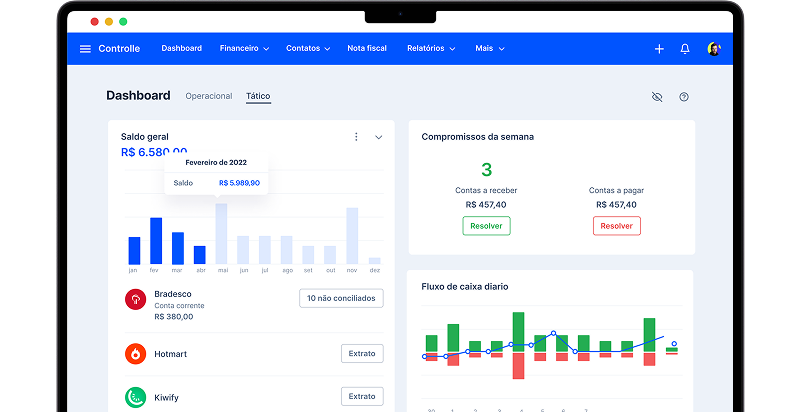 Dashboard do sistema de gestão financeira Controlle em versão mobile
